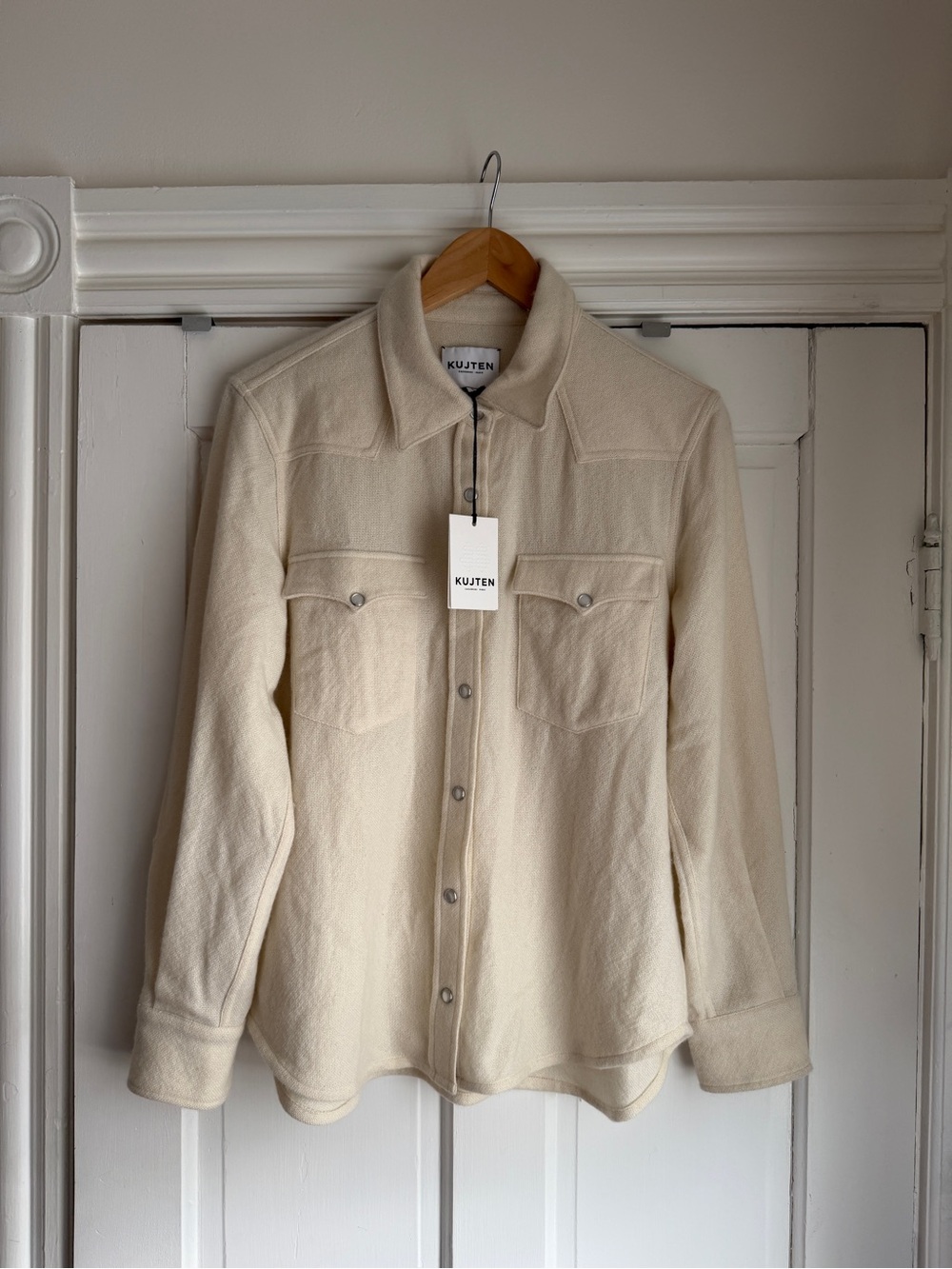 Kujten NWT Woven Lumber Cashmere Shirt Button Down Cream T2 Small Medium $950